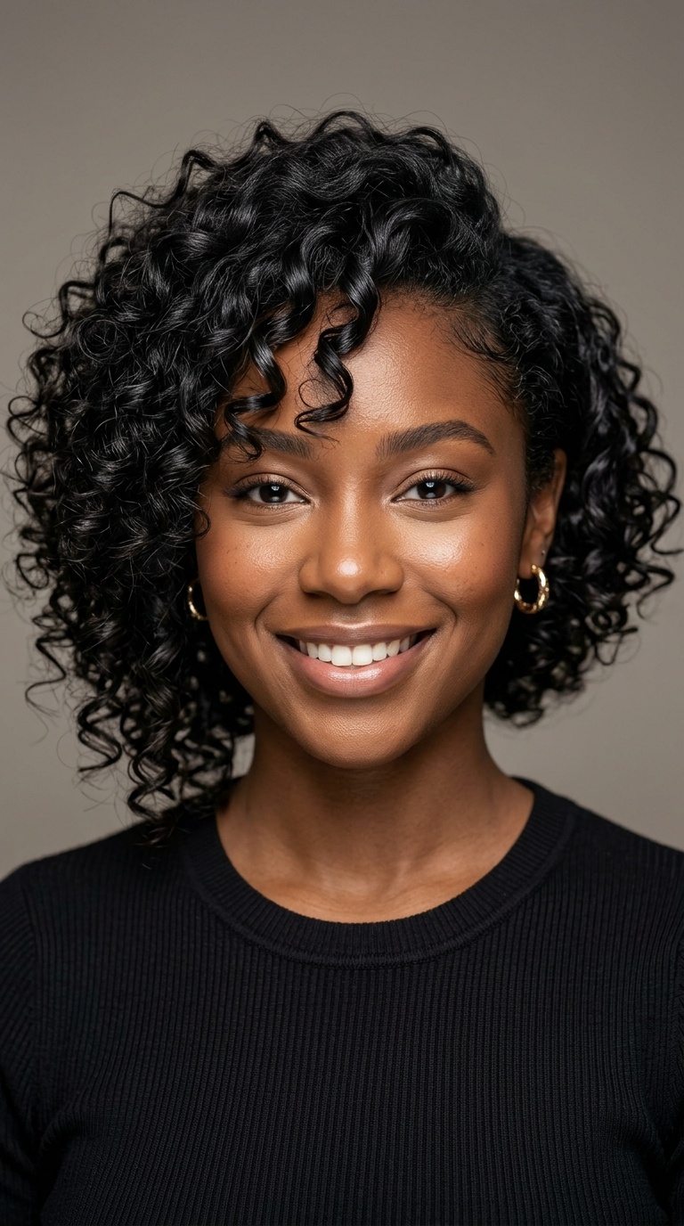 Asymmetrical Curly Bob