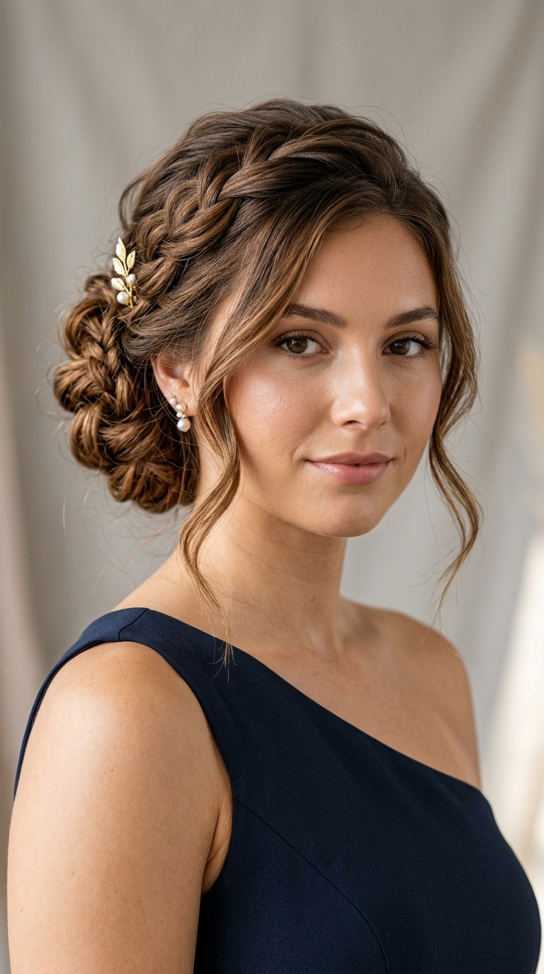 Asymmetrical Greek Updo for One-Shoulder Dresses
