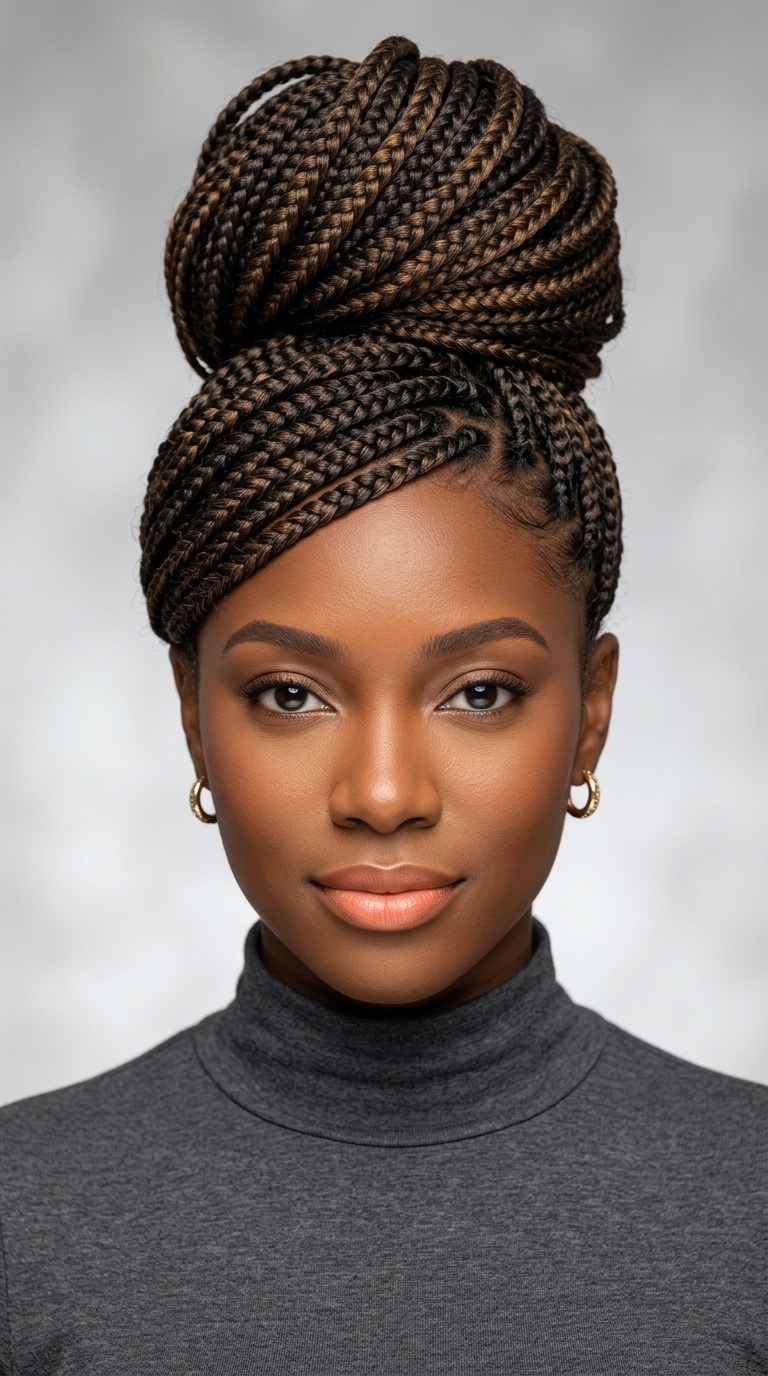 Asymmetrical High Bun with Sweep