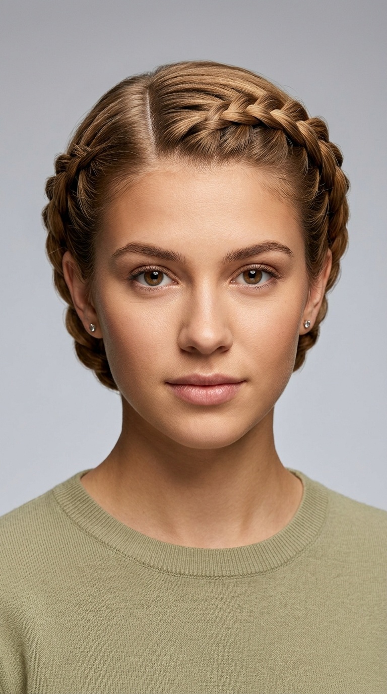 Asymmetrical Parted Braided Crown