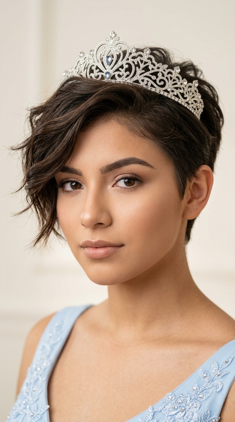 Asymmetrical Pixie with Crest Tiara