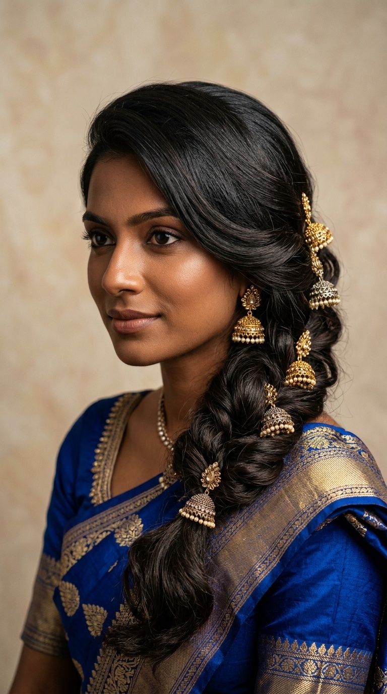 Asymmetrical Side-Gather with Jhumka Pins