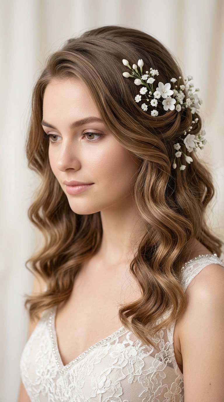 Asymmetrical Tucked Waves with Floral Accents