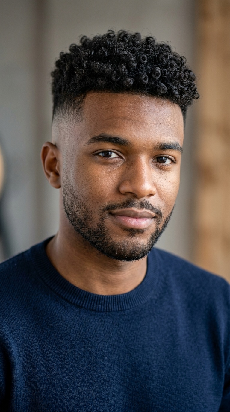 Bald Fade with Curly Top
