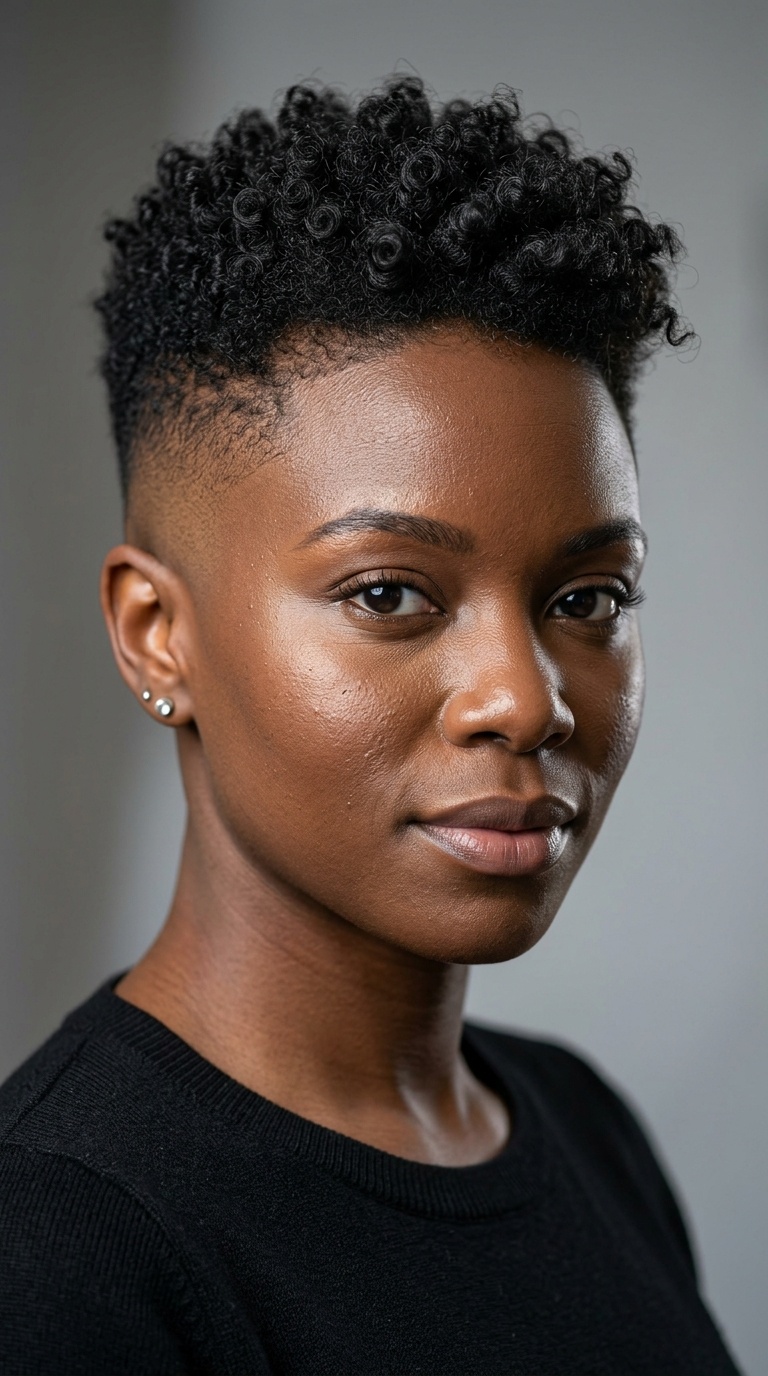 Bald Fade with Curly Top