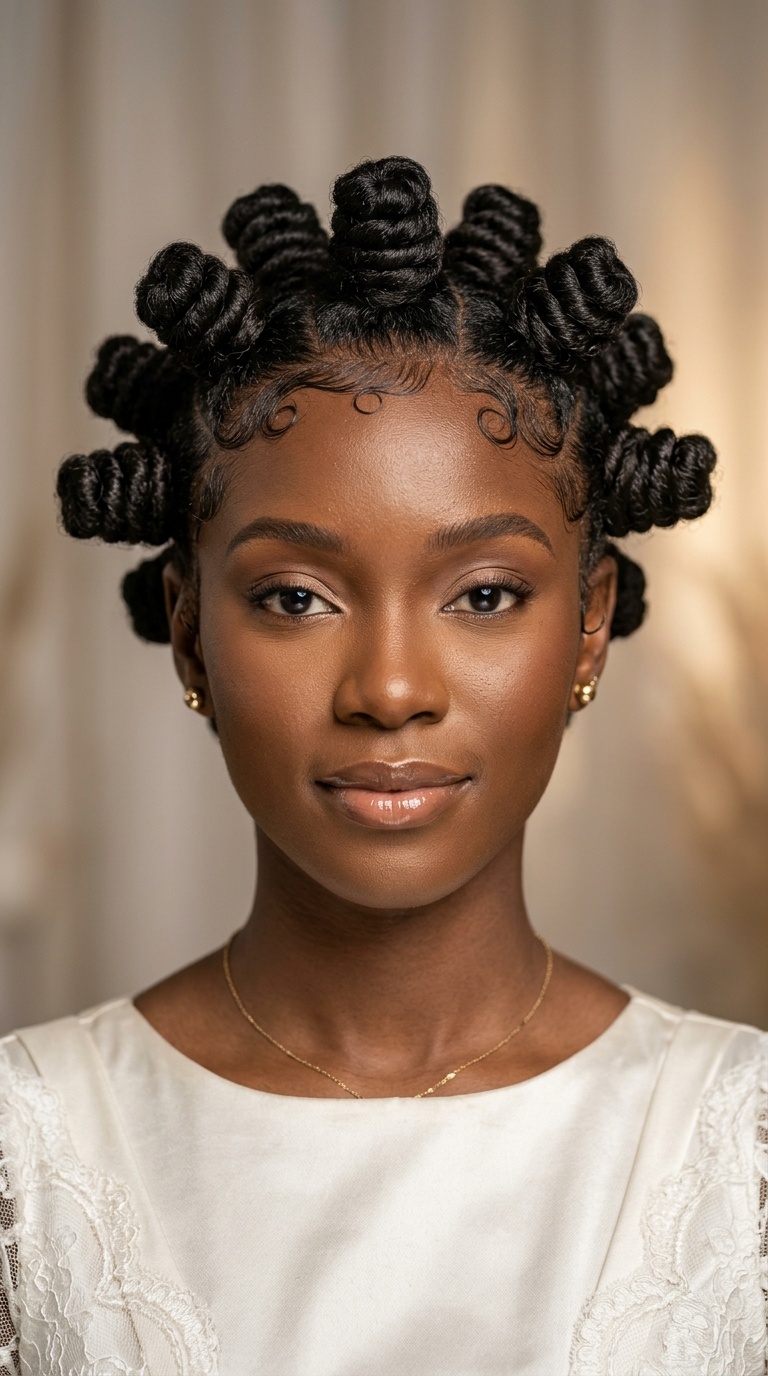 Bantu Knot Crown with Baby Hair Art