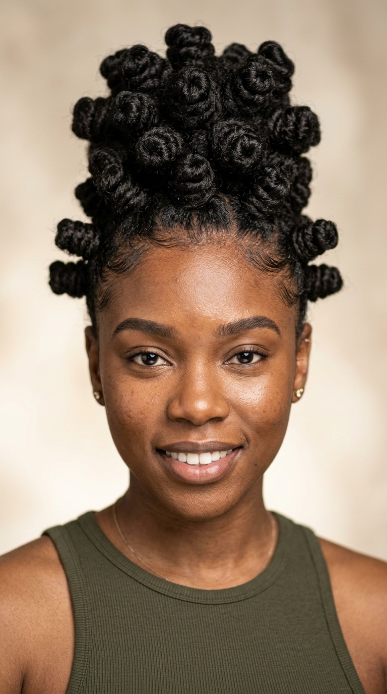 Bantu Knot-Inspired High Bun
