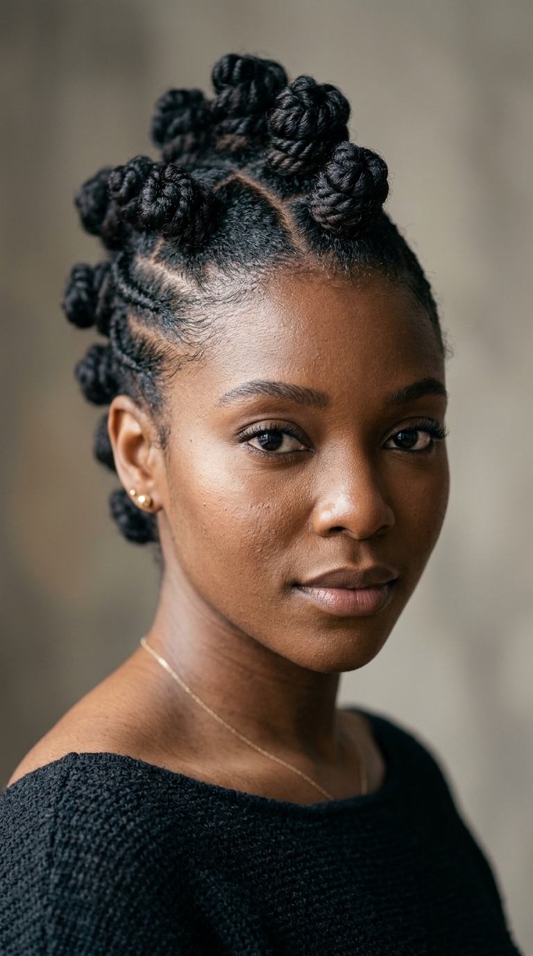 Bantu Knot Mohawk Segmented Style