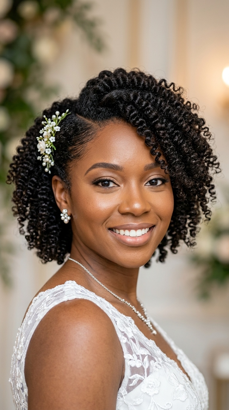 Bantu Knot Out with a Deep Side Part