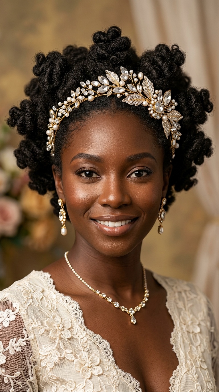 Bantu Knot Out with a Jeweled Headpiece