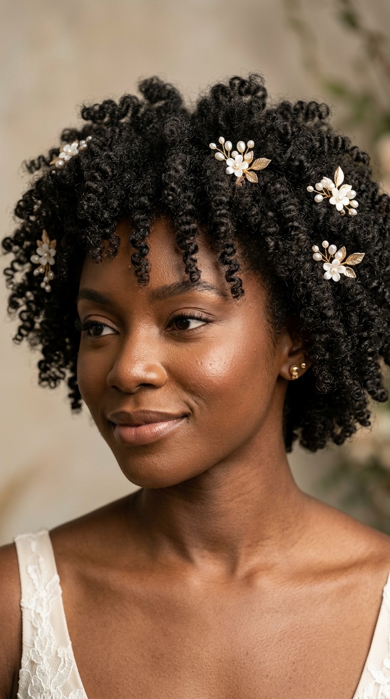 Bantu Knot Out with Floral Pins