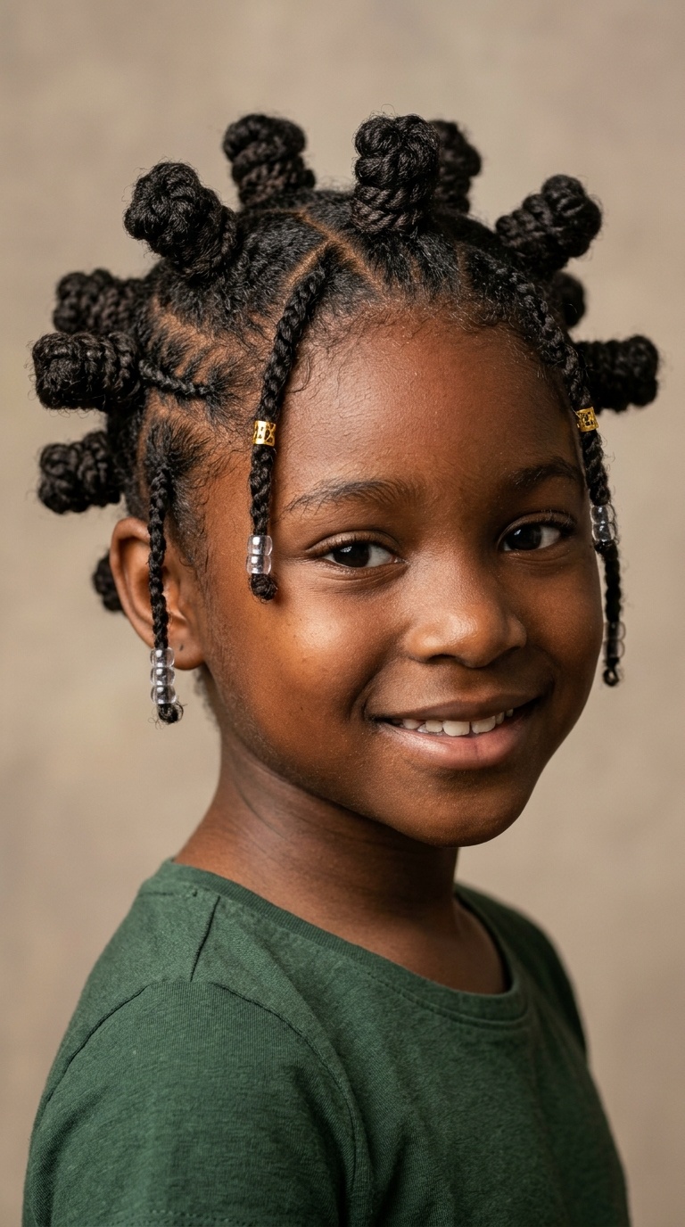 Bantu Knots with Braided Accents
