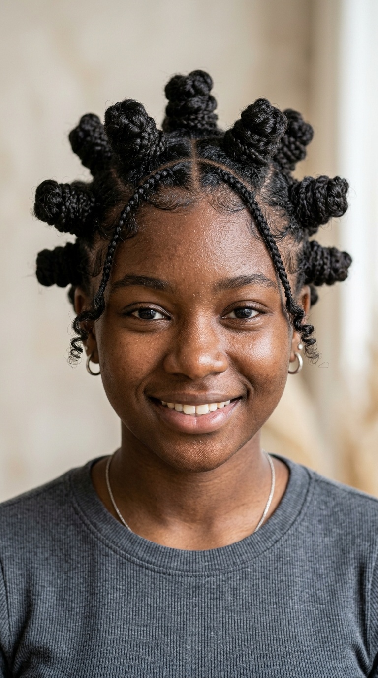 Bantu Knots with Edgy Micro-Braids