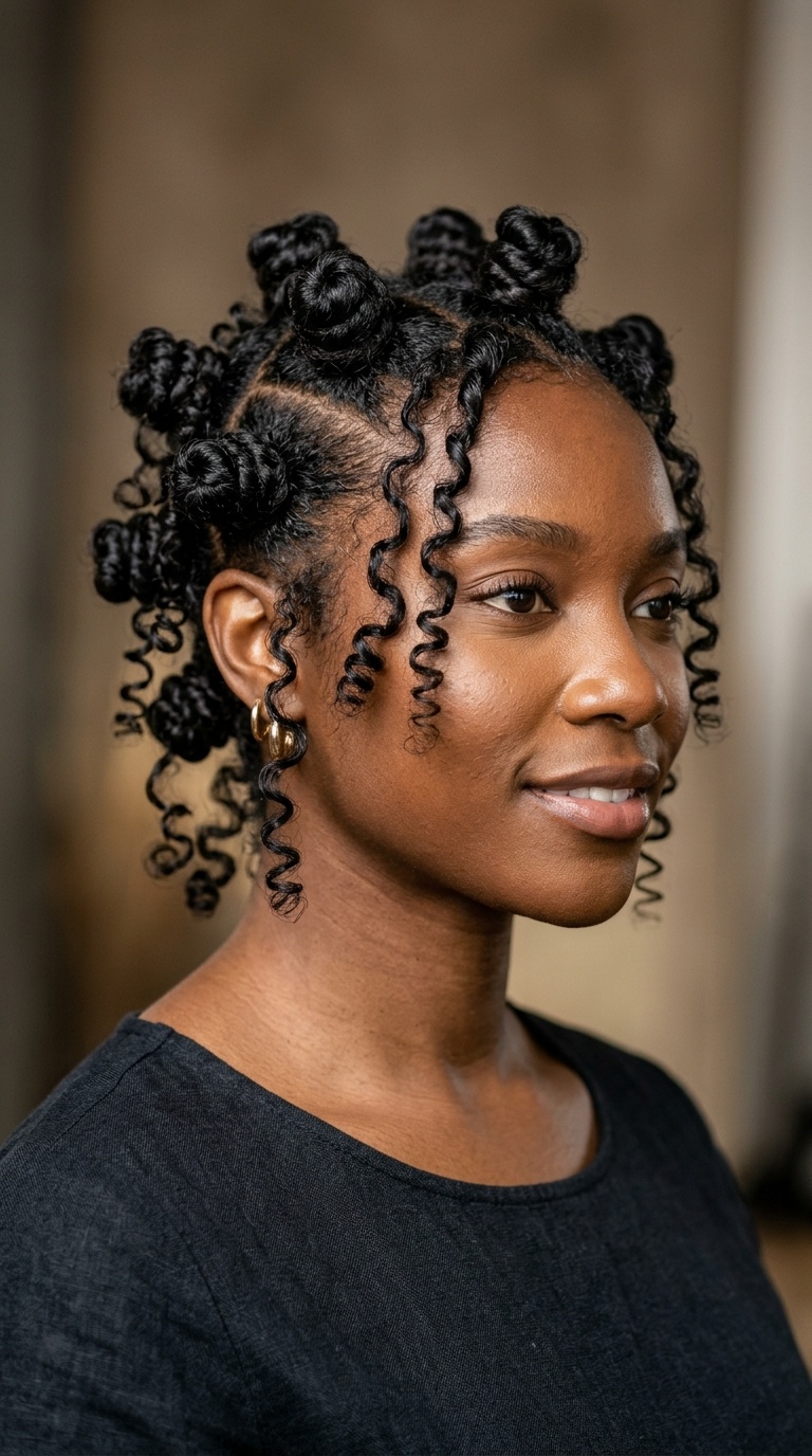 Bantu Knots with Floating Curls