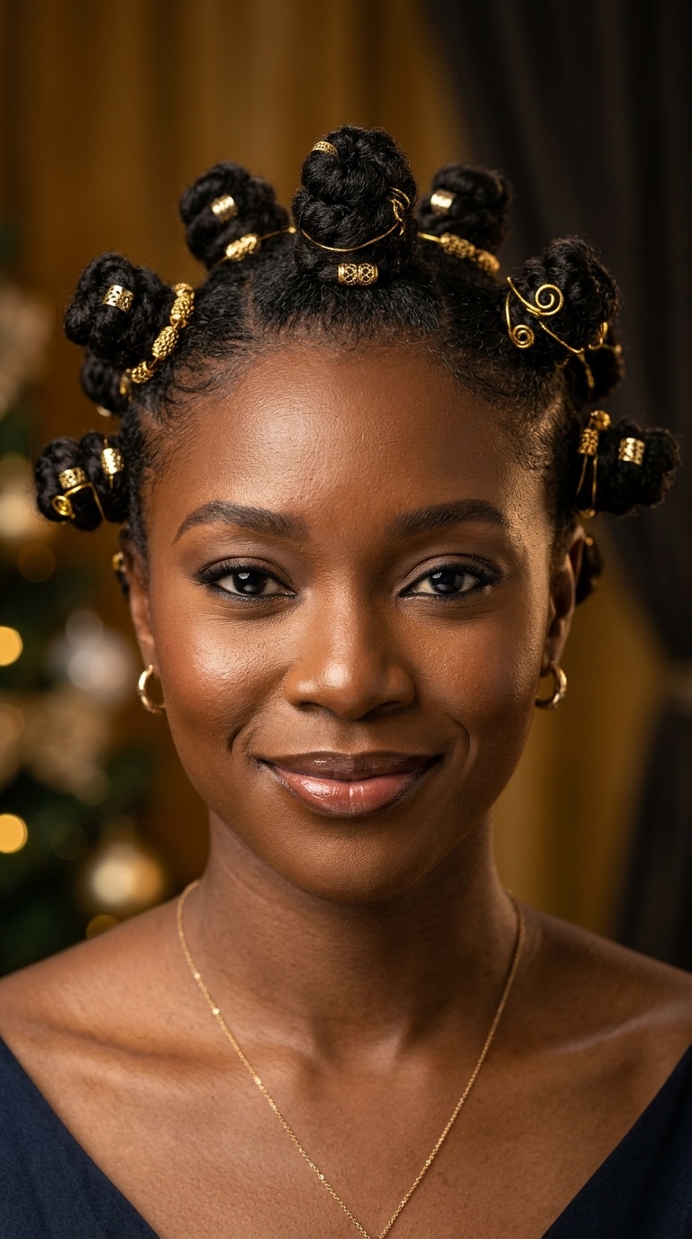 Bantu Knots with Gold Accents