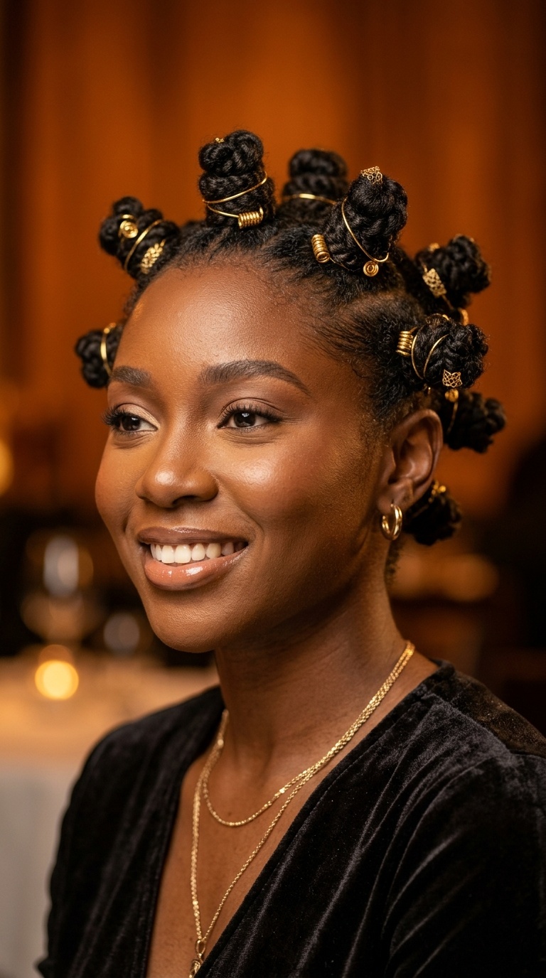 Bantu Knots with Gold Accents