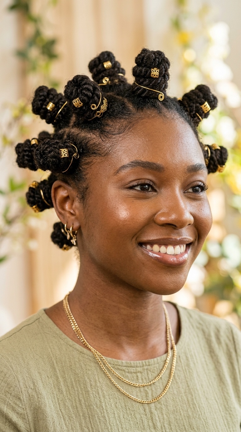 Bantu Knots with Gold Accents