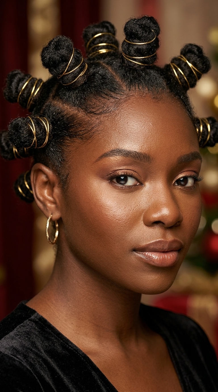 Bantu Knots with Gold Wire