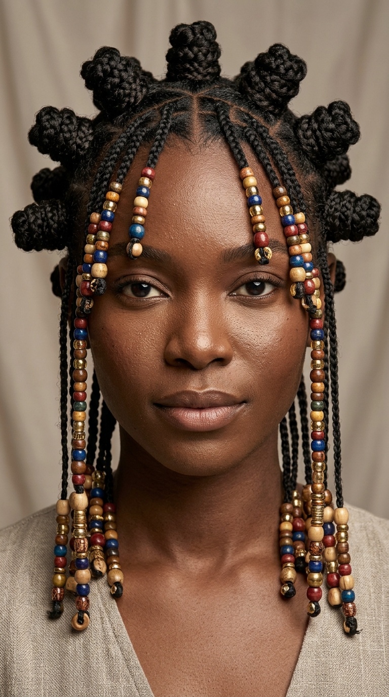 Bantu Knots with Hanging Beaded Strands