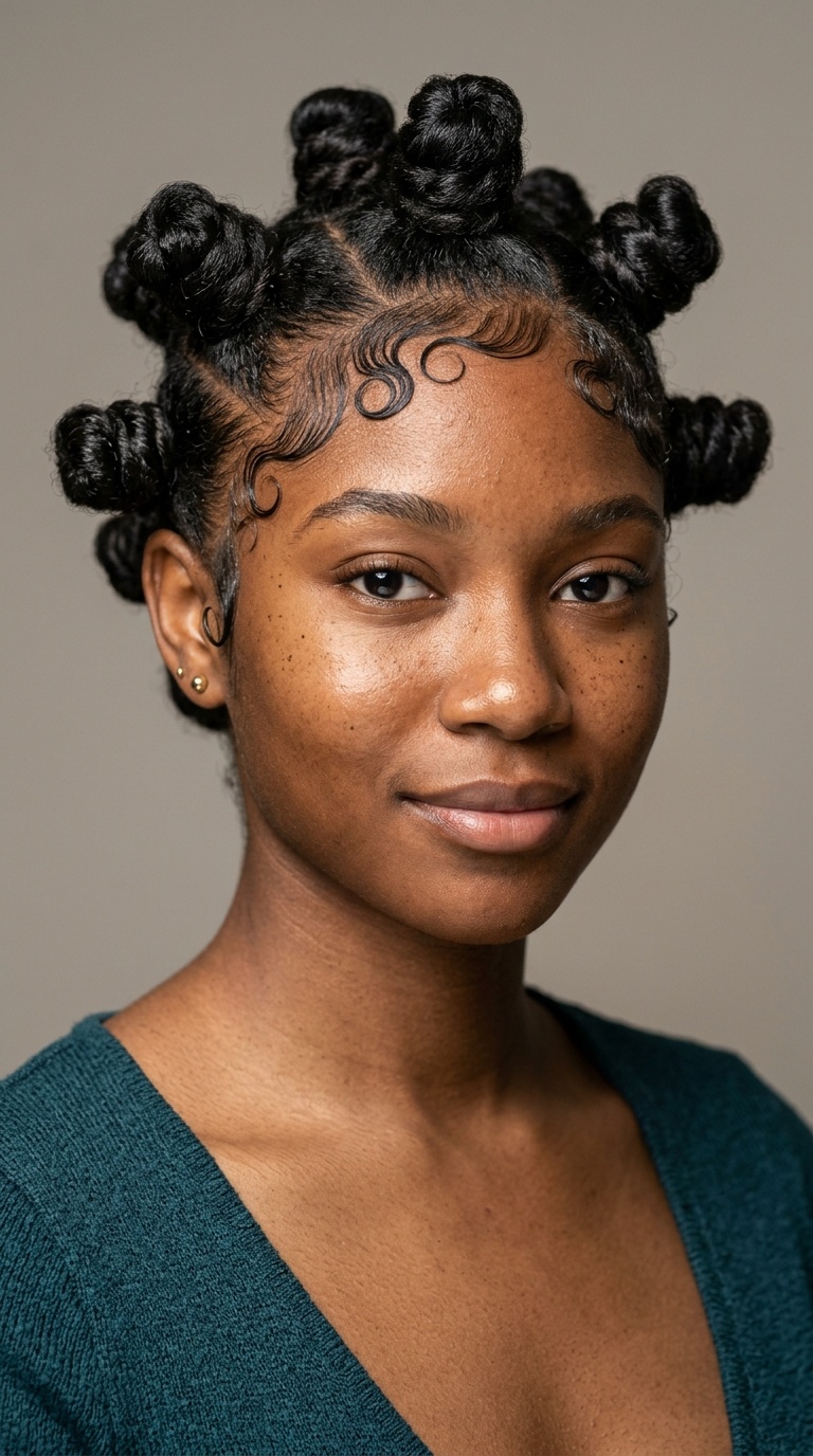Bantu Knots with Intricate Edge Art