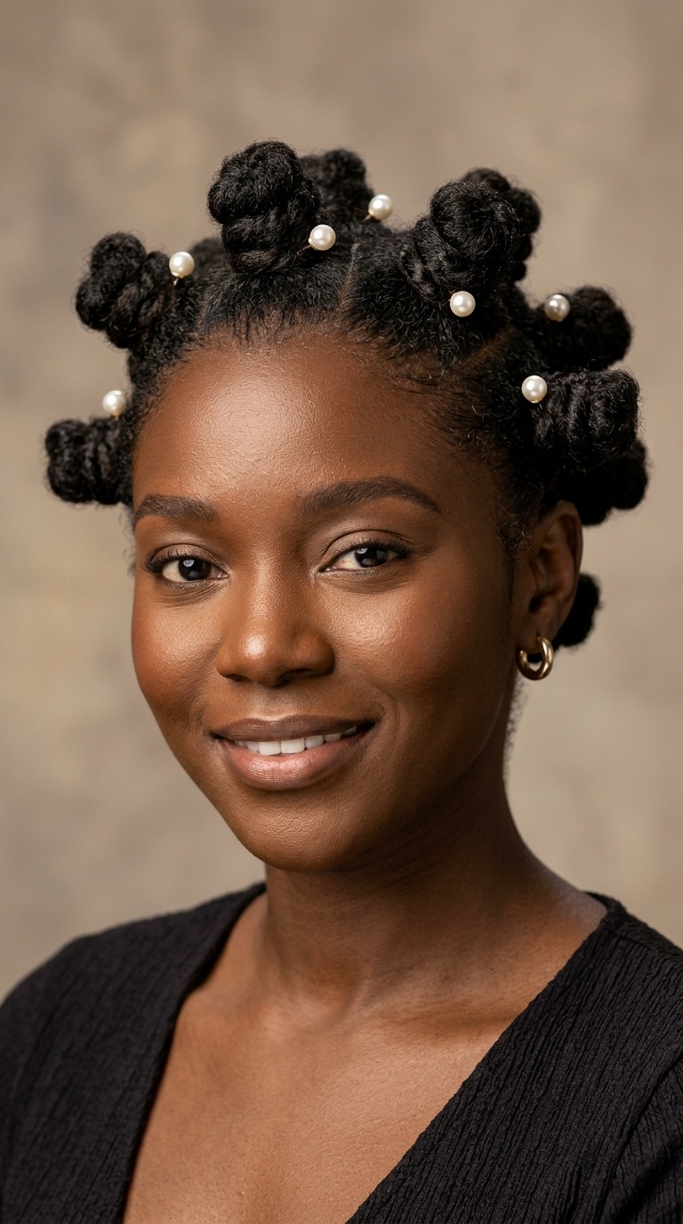 Bantu Knots with Pearl Pin Detail