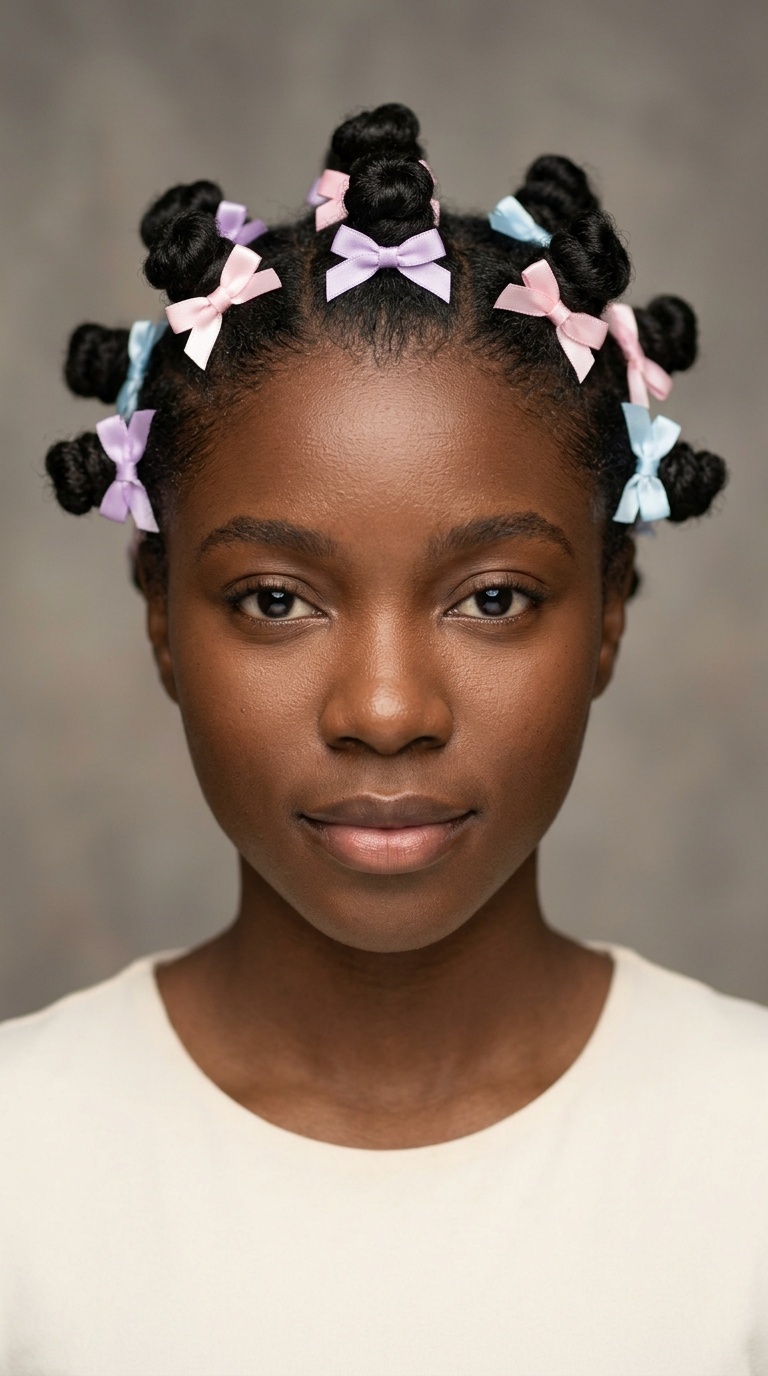 Bantu Knots with Tiny Bow Accents