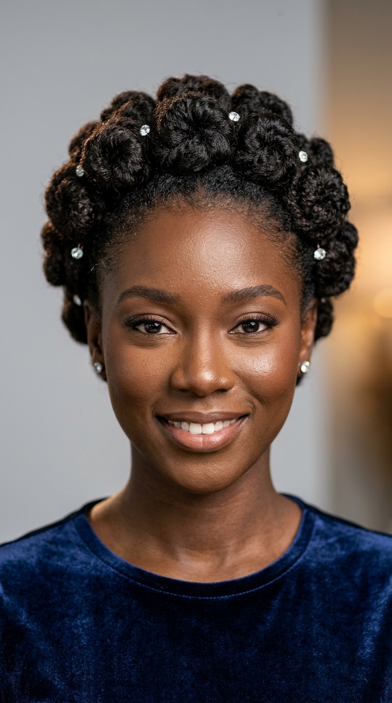 Barrel Roll Updo on Natural Hair