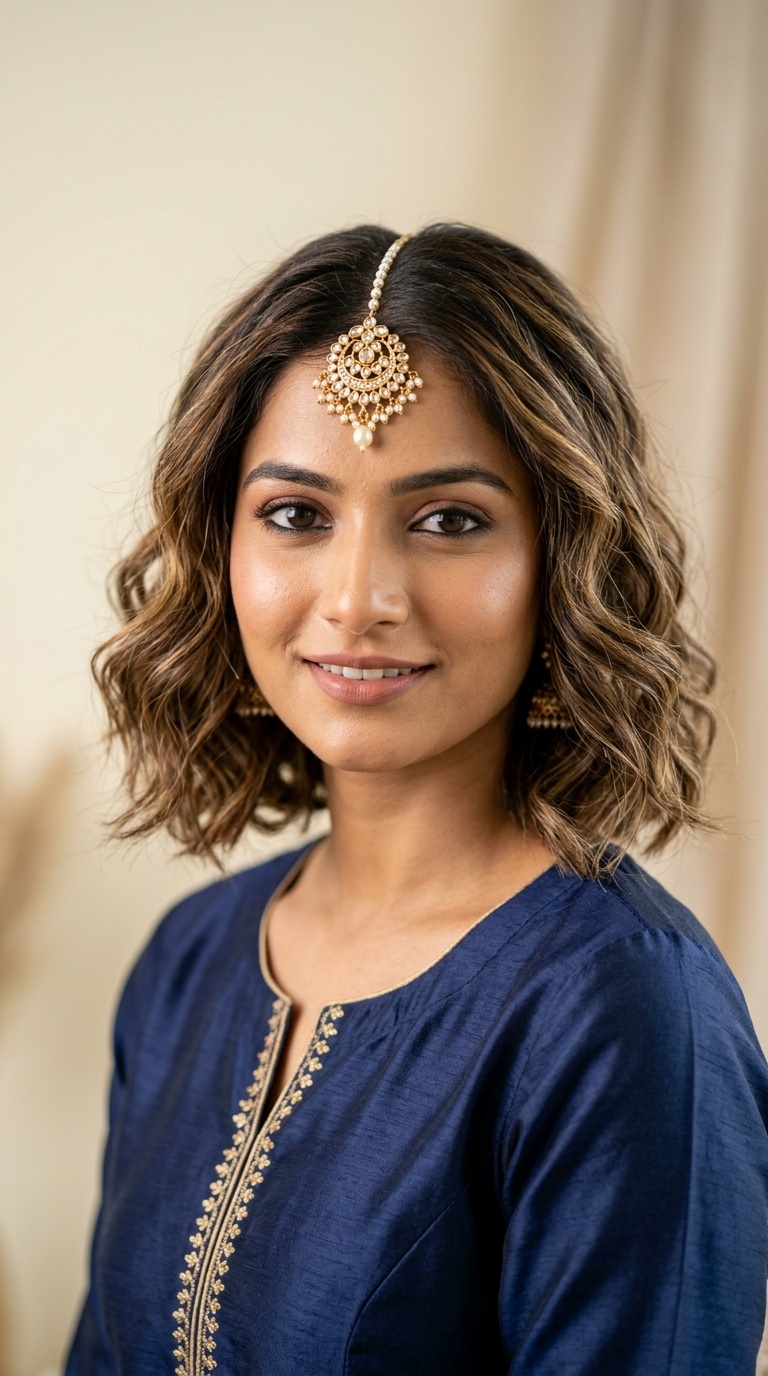 Beachy Waves with Maang Tikka
