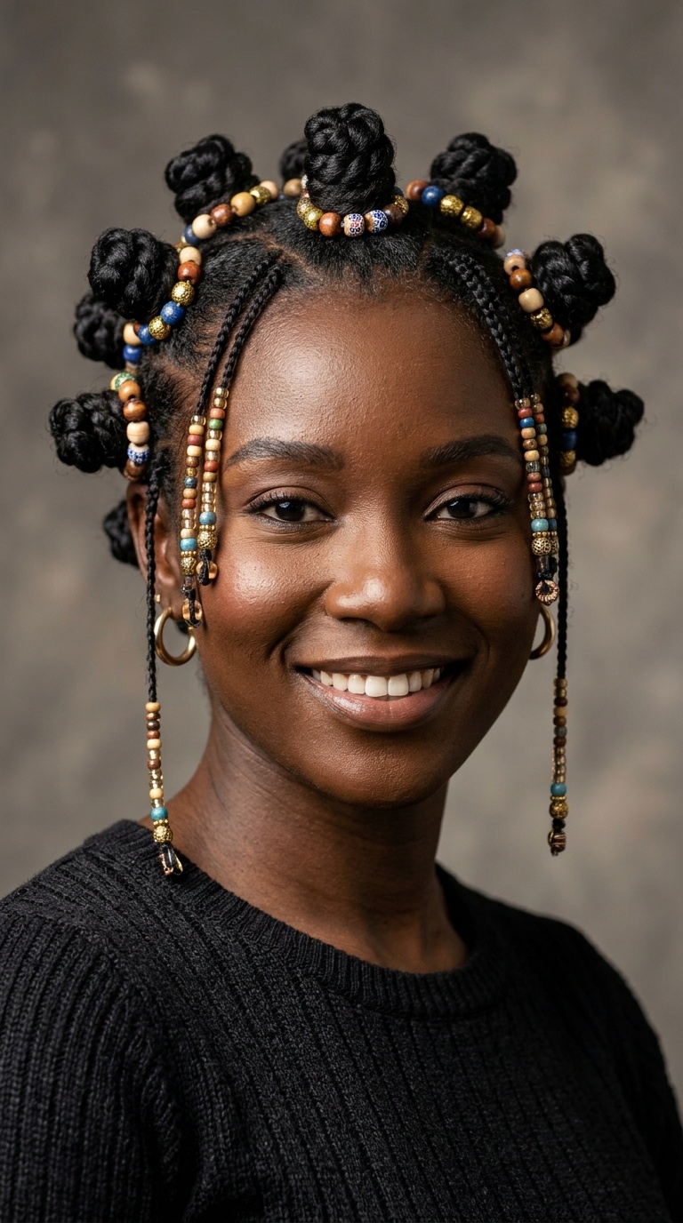 Beaded Bantu Knots with Hanging Accents