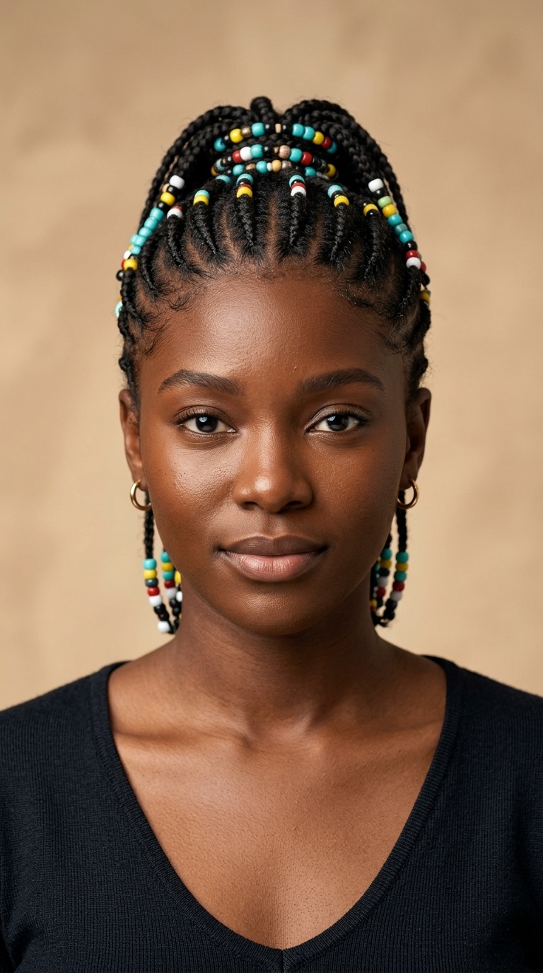 Beaded Mohawk (Frohawk) Cornrows