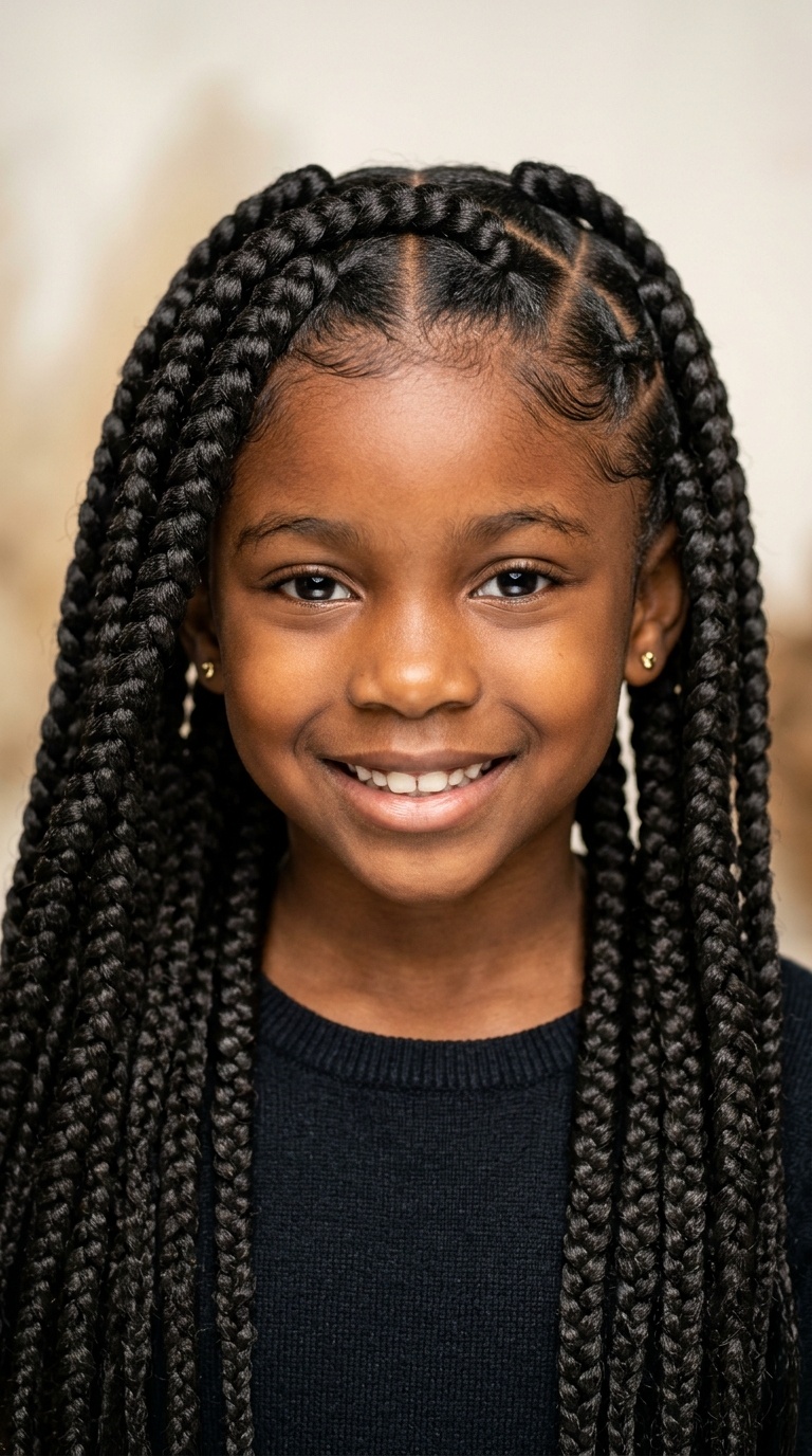 Big Box Braids with Heart Partings