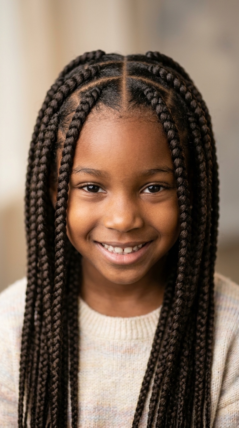 Big Box Braids with Zig-Zag Parts