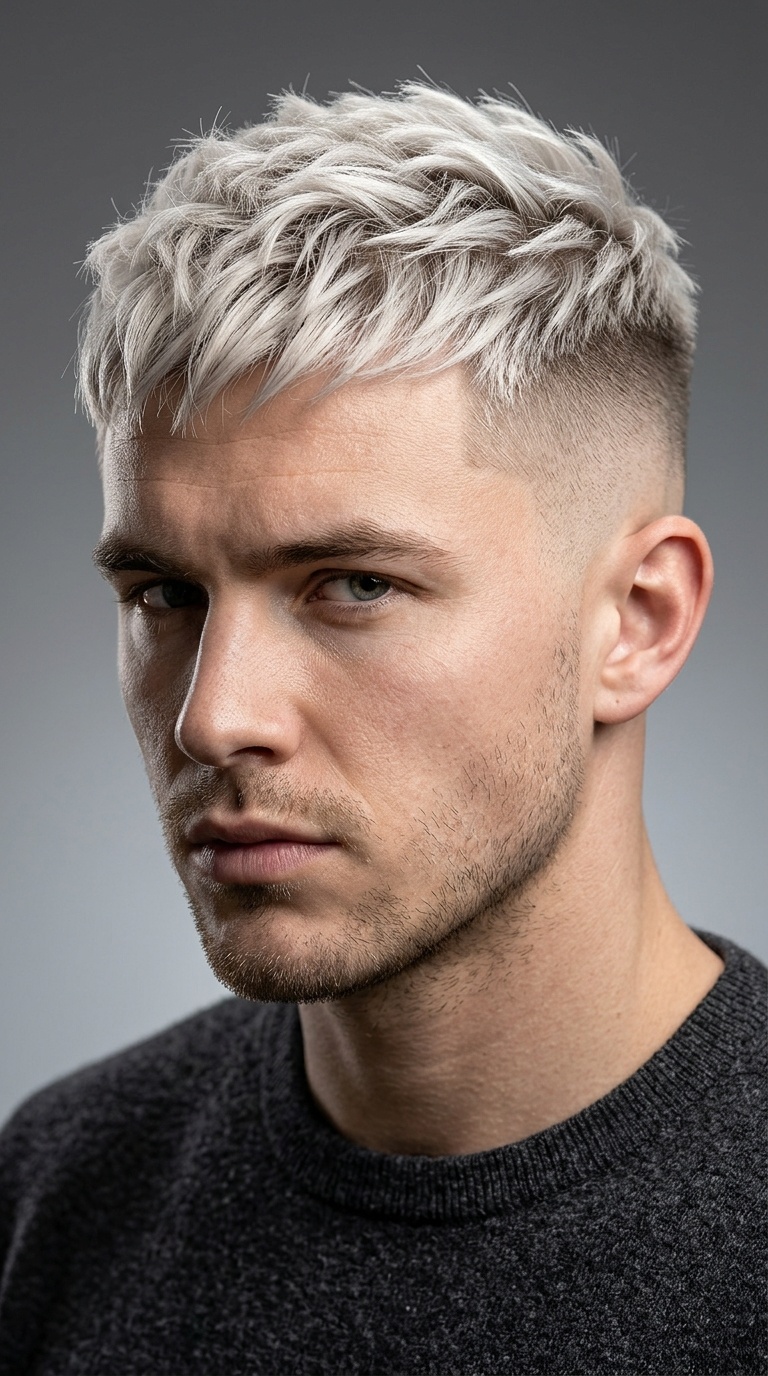 Bleached Textured Crop with Bald Fade