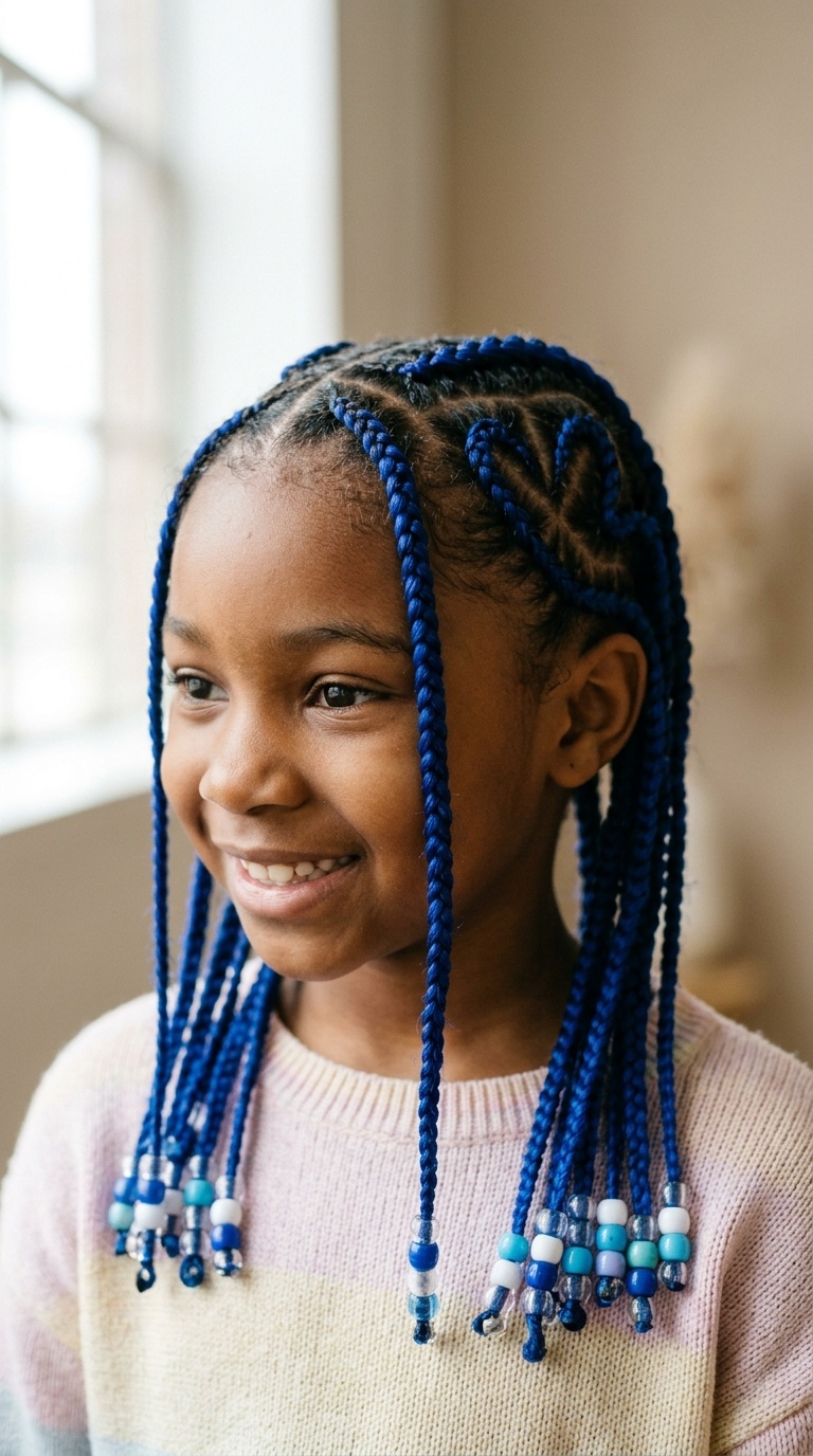 Blue Cornrow Hearts