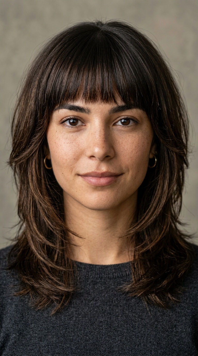 Blunt Bangs with Face-Hugging Layers