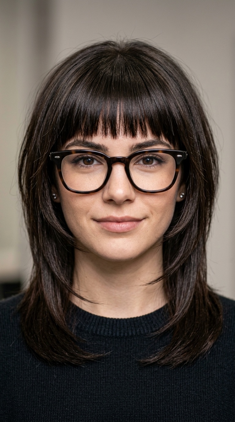 Blunt Bangs with Tapered Face-Framing Layers