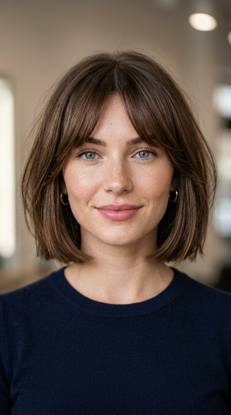 Blunt Bob with Soft Curtain Bangs