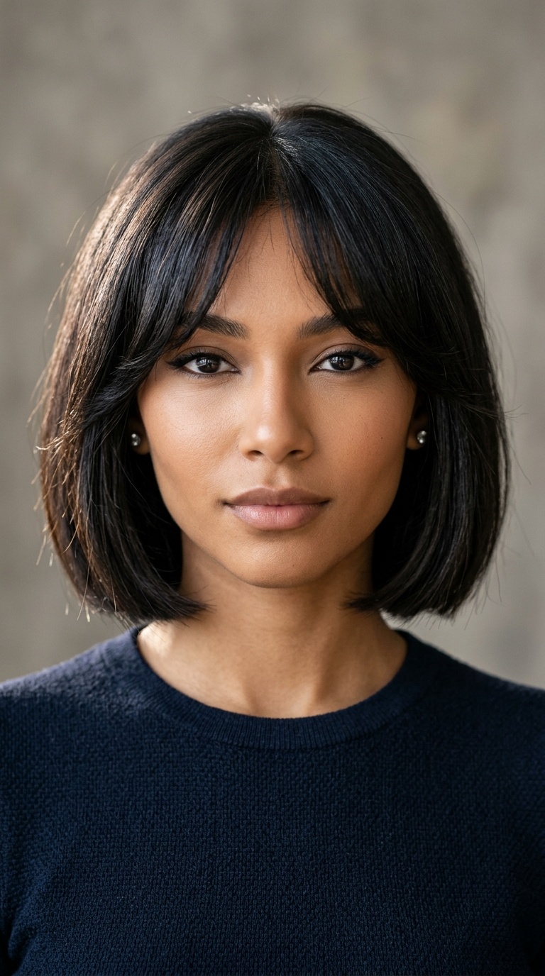 Blunt Bob with Soft Curtain Bangs