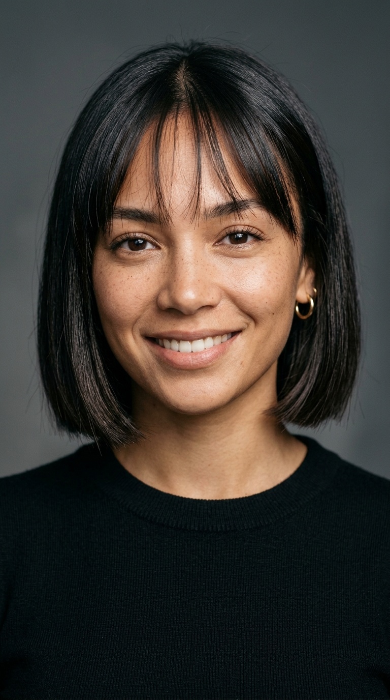 Blunt Cut with Wispy Center-Parted Bangs