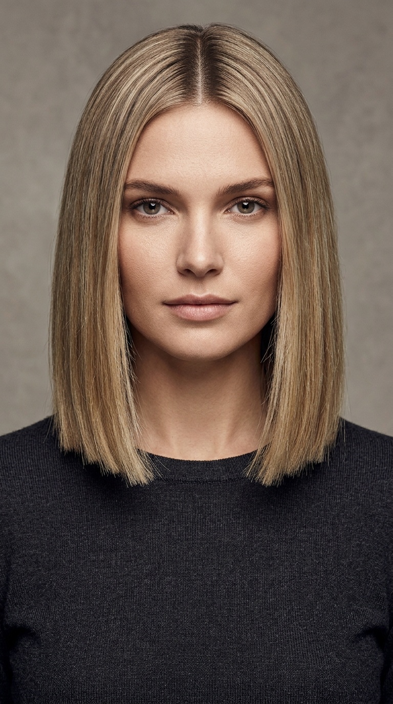 Blunt Lob with a Middle Part
