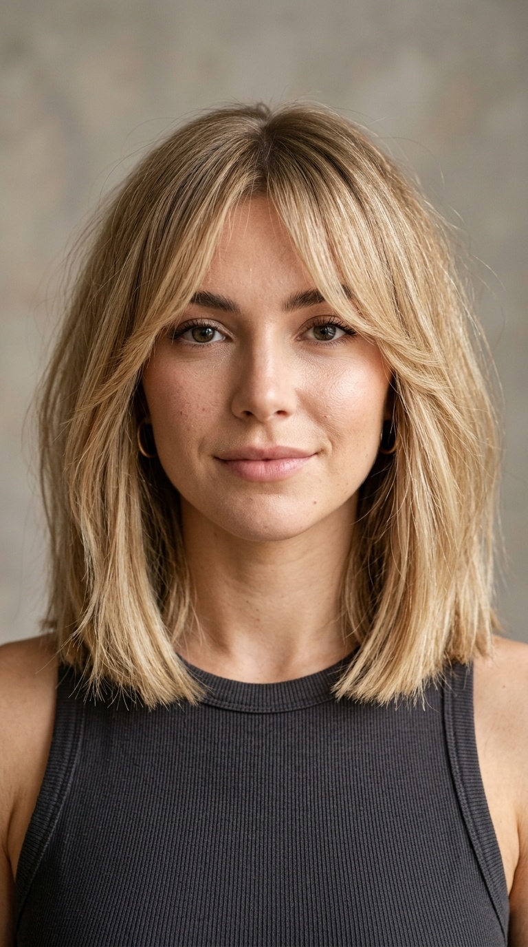 Blunt Lob with Soft Curtain Bangs