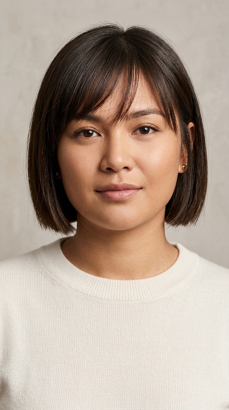 Blunt Lob with Wispy Side-Swept Fringe