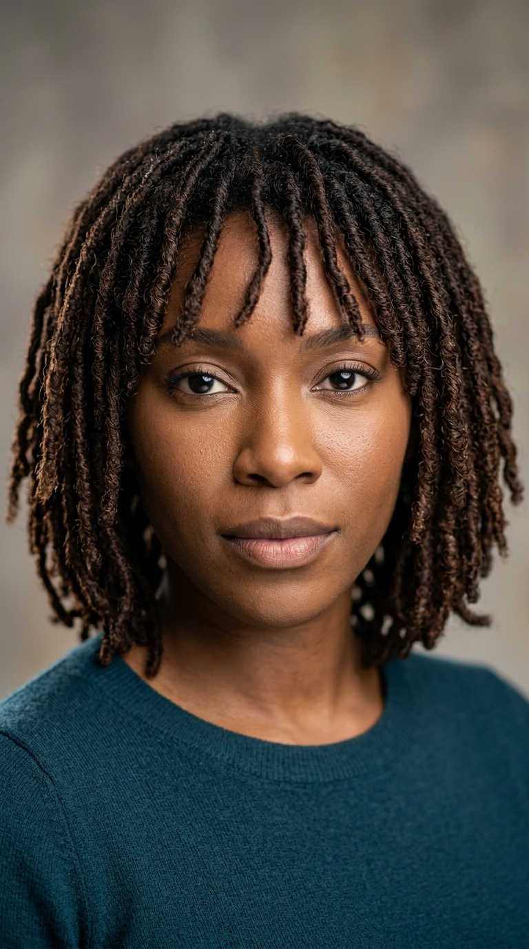 Bob-Length Locs with Bangs