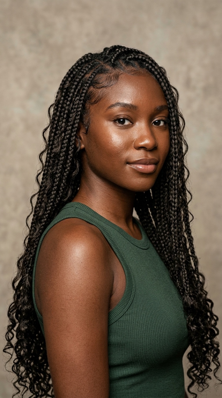 Bohemian Box Braids with Human Hair Curls
