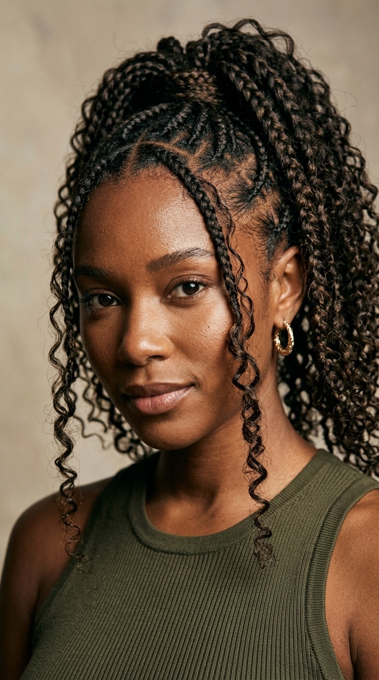 Bohemian Braid Ponytail with Curly Tendrils