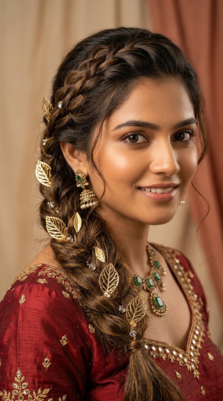 Bohemian Braid with Gold Leaves