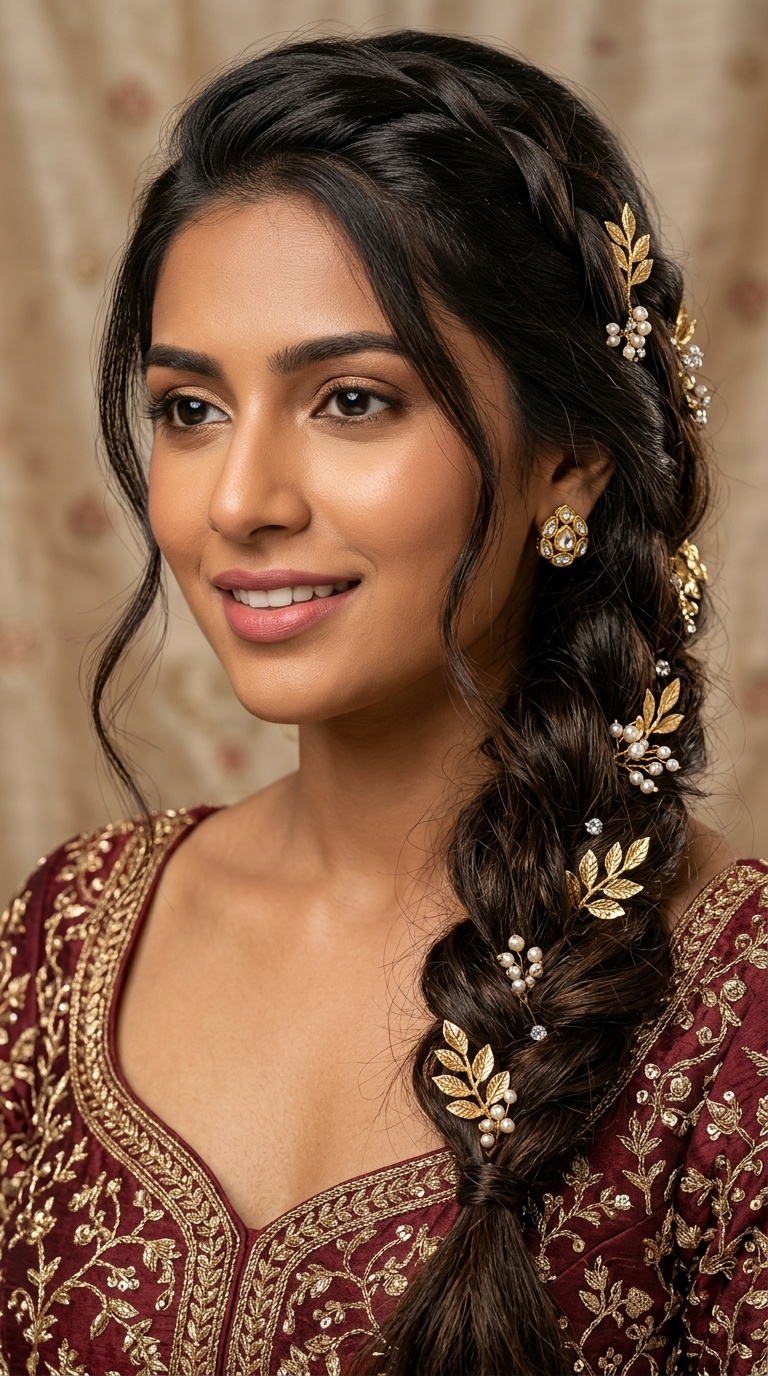 Bohemian Braid with Gold Leaves