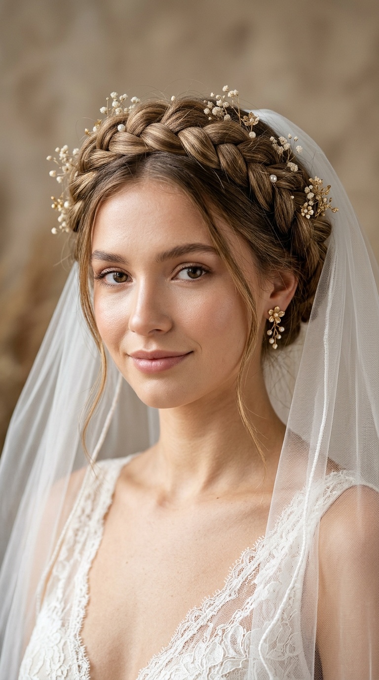 Bohemian Braided Crown with Halo Veil