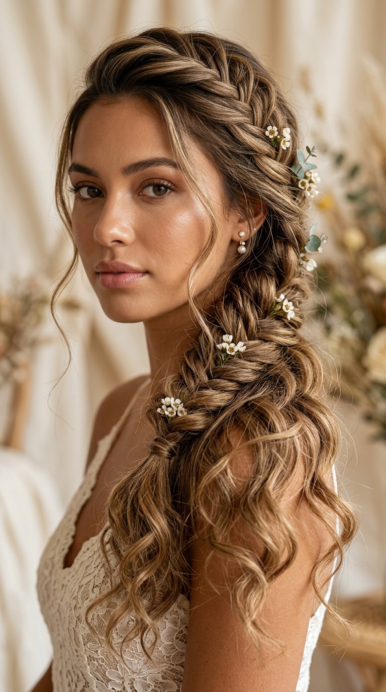 Bohemian Fishtail Braid with Wavy Ends