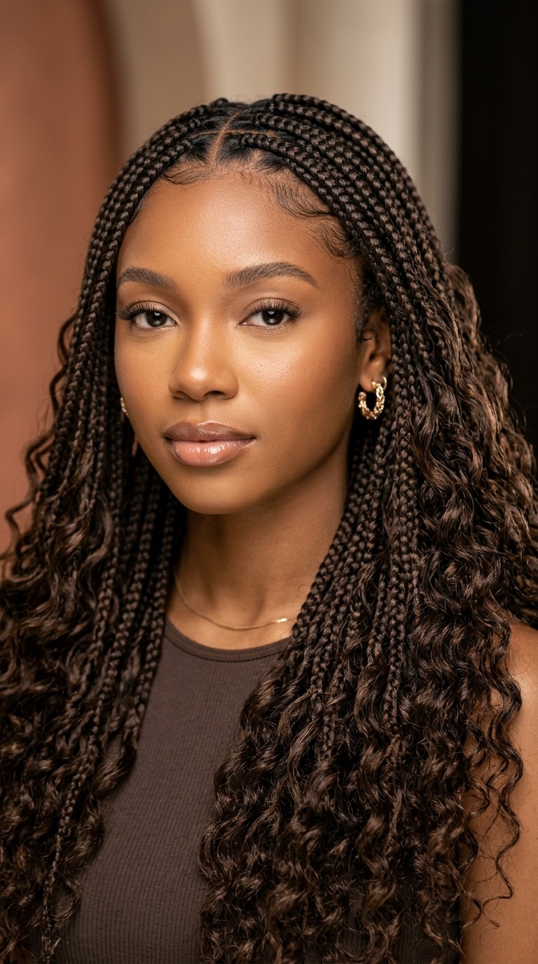 Bohemian Knotless Braids with Deep Waves